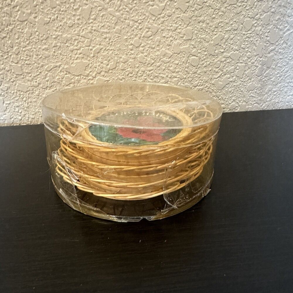 Vintage Wicker Framed Flower Coasters Souvenir Hawaii Hibiscus Orchid Bird Of - Picture 7 of 7
